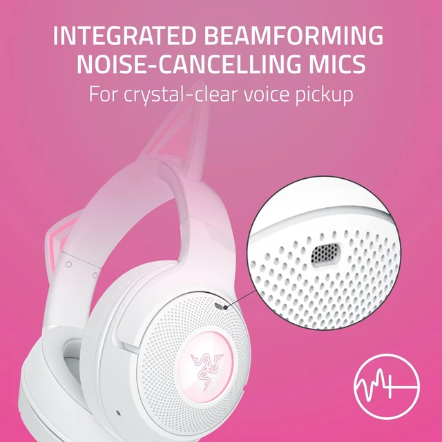 Alt view image 12 of 14 - Kraken Kitty V2 BT Wireless RGB Headset: Chroma RGB Kitty Ears & Earcups - Bluetooth 5.2-40 mm Drivers - Noise-Cancelling Mics - Lightweight - 40 Hr Battery w/Type C Charging - White
