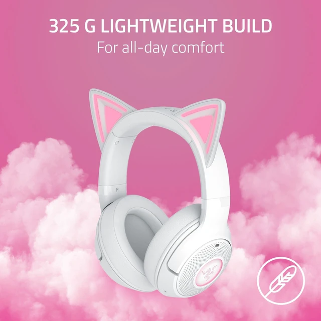 Alt view image 13 of 14 - Kraken Kitty V2 BT Wireless RGB Headset: Chroma RGB Kitty Ears & Earcups - Bluetooth 5.2-40 mm Drivers - Noise-Cancelling Mics - Lightweight - 40 Hr Battery w/Type C Charging - White