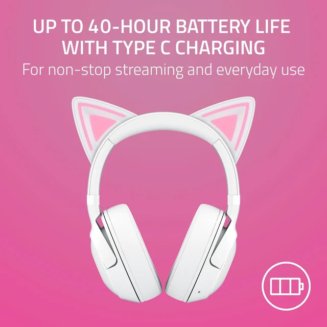 Alt view image 14 of 14 - Kraken Kitty V2 BT Wireless RGB Headset: Chroma RGB Kitty Ears & Earcups - Bluetooth 5.2-40 mm Drivers - Noise-Cancelling Mics - Lightweight - 40 Hr Battery w/Type C Charging - White