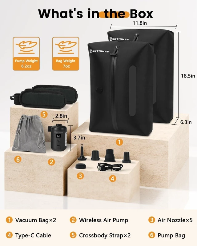 Alt view image 14 of 14 - 2Pack Vacuum Seal Bags For Clothing Travel With Wireless Pump | Waterproof Reusable Compression Bags with Shoulder Strap for Luggage and Suitcase, Space Saver Vacuum Seal Packing Cubes for Clothes