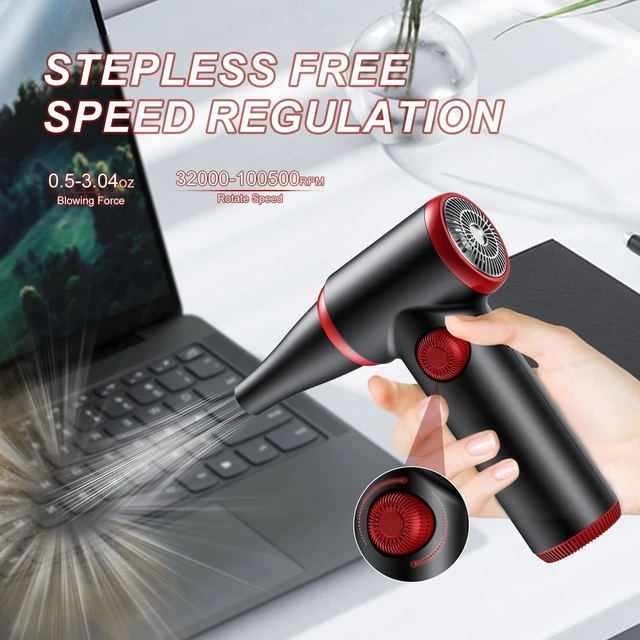 Alt view image 9 of 14 - ATEngeus Compressed Air Duster, Stepless Speed Electric Air Duster, 100500RPM Cordless Air Duster with LED Light, Rechargeable Air Blower Replaces Canned Air, Keyboard Cleaner for Laptop, PC