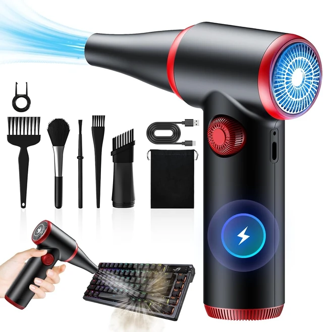 Alt view image 8 of 14 - ATEngeus Compressed Air Duster, Stepless Speed Electric Air Duster, 100500RPM Cordless Air Duster with LED Light, Rechargeable Air Blower Replaces Canned Air, Keyboard Cleaner for Laptop, PC