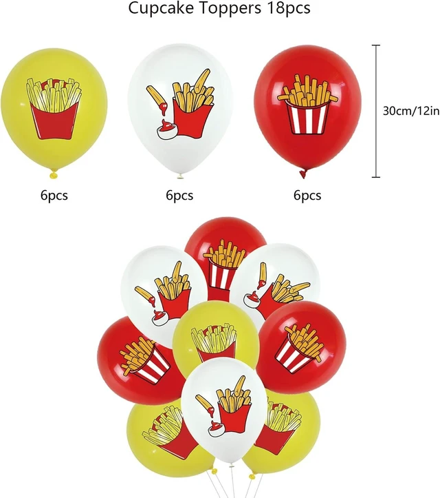 Alt view image 10 of 14 - French Fries Birthday Party Supplies French Fries Party Decorations Include HAPPY BIRTHDAY Banner Balloons Cake Topper Cupcake Toppers Fast Food Birthday Party Decorations