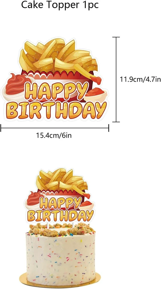 Alt view image 12 of 14 - French Fries Birthday Party Supplies French Fries Party Decorations Include HAPPY BIRTHDAY Banner Balloons Cake Topper Cupcake Toppers Fast Food Birthday Party Decorations