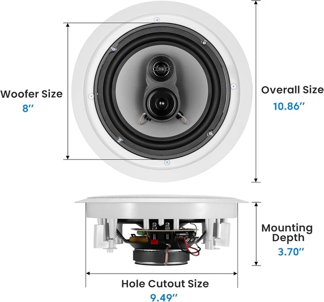 Alt view image 9 of 14 - Acoustic Audio CSic83 in Ceiling 8" Speaker Pair 3 Way Home Theater Speakers
