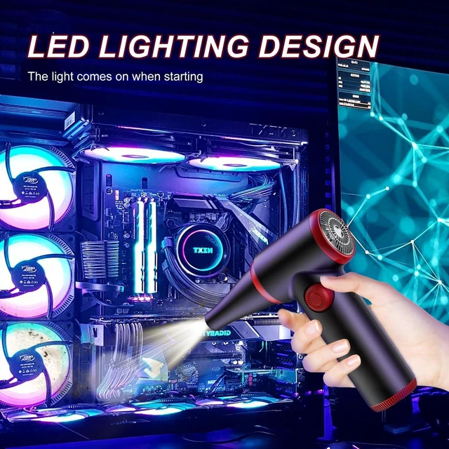Alt view image 11 of 14 - ATEngeus Compressed Air Duster, Stepless Speed Electric Air Duster, 100500RPM Cordless Air Duster with LED Light, Rechargeable Air Blower Replaces Canned Air, Keyboard Cleaner for Laptop, PC