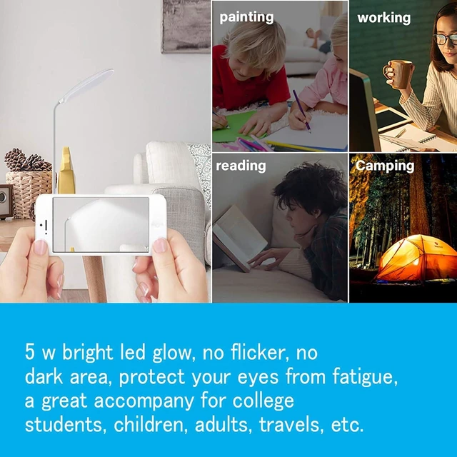Alt view image 13 of 14 - DEEPLITE LED Desk Lamp Small Battery Powered Lamp Cordless Rechargeable Table Lamp, Flexible Portable Desk Light for Craft Study Home Office Dorm, Eye-Caring Wireless Dimmable Book Lamp for Reading