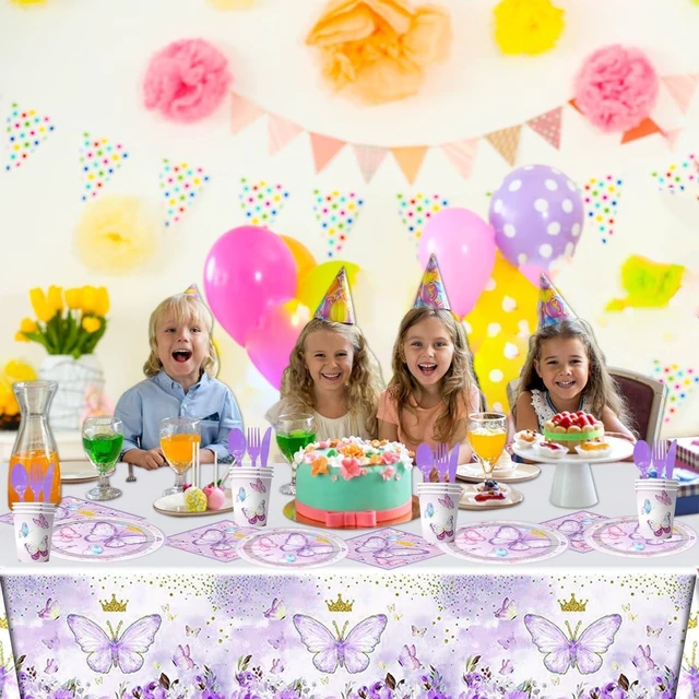 Alt view image 7 of 10 - 81Pcs Butterfly Theme Party Tableware Set Butterfly Girl Birthday Party Decoration Butterfly Birthday Party Supplies