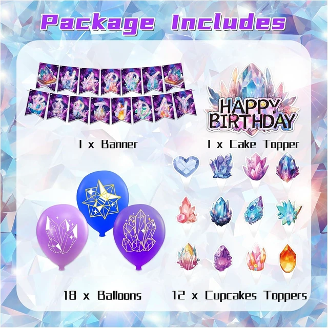 Alt view image 9 of 14 - Crystal Party Supplies Crystal Birthday Party Decorations Includes Crystal Happy Birthday Banner Cake Topper Cupcake Toppers Balloons for Crystal Diamond Birthday Party Geology Decorations