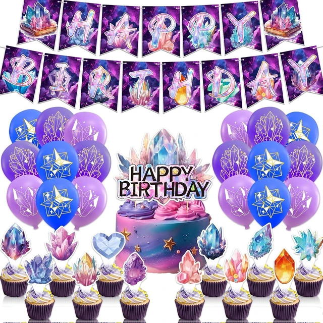 Alt view image 8 of 14 - Crystal Party Supplies Crystal Birthday Party Decorations Includes Crystal Happy Birthday Banner Cake Topper Cupcake Toppers Balloons for Crystal Diamond Birthday Party Geology Decorations