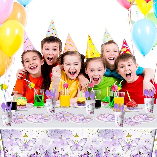 Alt view image 8 of 10 - 81Pcs Butterfly Theme Party Tableware Set Butterfly Girl Birthday Party Decoration Butterfly Birthday Party Supplies