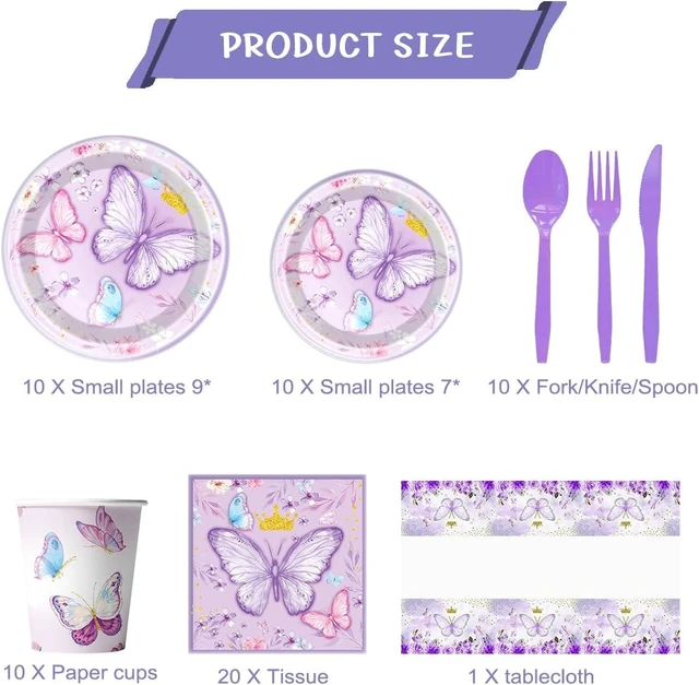 Alt view image 9 of 10 - 81Pcs Butterfly Theme Party Tableware Set Butterfly Girl Birthday Party Decoration Butterfly Birthday Party Supplies