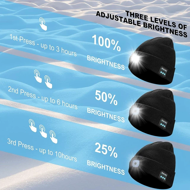 Alt view image 10 of 14 - Bluetooth Beanie Hat with Light, Unisex LED Cap with Headphones Built-in Stereo Speakers & Mic, Tech Gift for Men Women Dad, Black