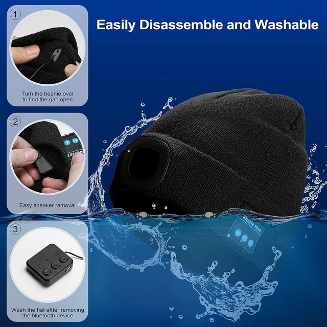 Alt view image 12 of 14 - Bluetooth Beanie Hat with Light, Unisex LED Cap with Headphones Built-in Stereo Speakers & Mic, Tech Gift for Men Women Dad, Black