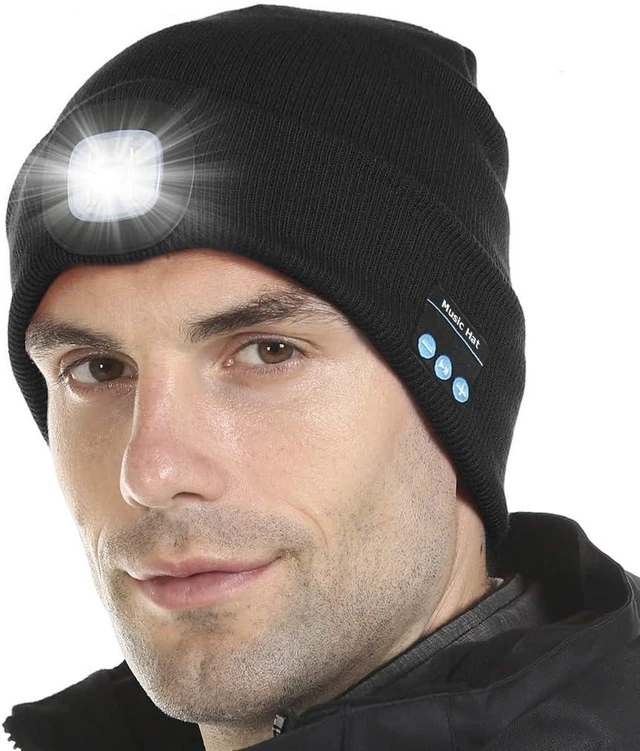 Alt view image 8 of 14 - Bluetooth Beanie Hat with Light, Unisex LED Cap with Headphones Built-in Stereo Speakers & Mic, Tech Gift for Men Women Dad, Black