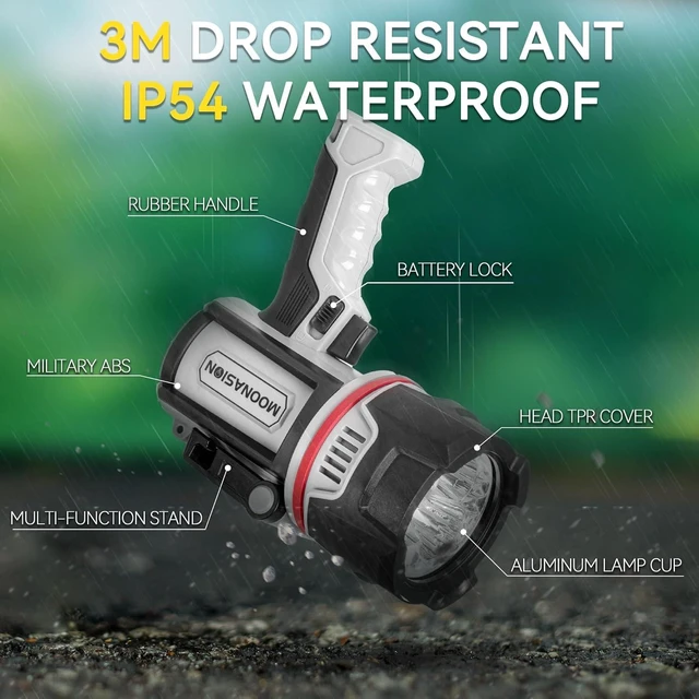 Alt view image 12 of 12 - Rechargeable Spotlight Flashlight, Super Bright 3 LED 3000000 Lumen Long Lasting Handheld Spot Light Spotlight for Hunting Boating Camping