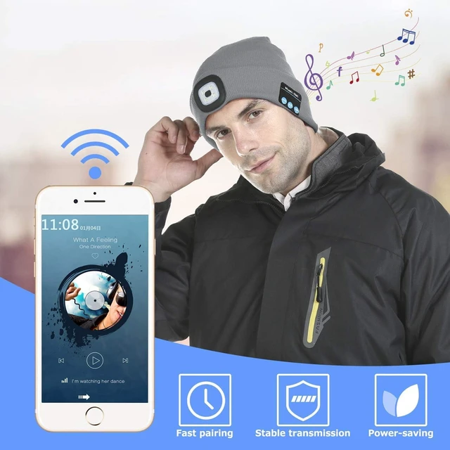 Alt view image 13 of 14 - Bluetooth Beanie Hat with Light, Unisex LED Cap with Headphones Built-in Stereo Speakers & Mic, Tech Gift for Men Women Dad, Black