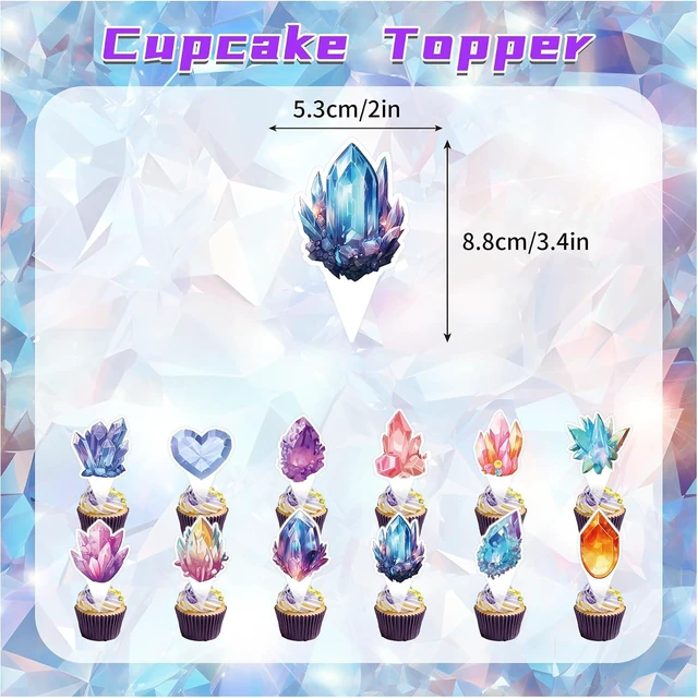 Alt view image 12 of 14 - Crystal Party Supplies Crystal Birthday Party Decorations Includes Crystal Happy Birthday Banner Cake Topper Cupcake Toppers Balloons for Crystal Diamond Birthday Party Geology Decorations