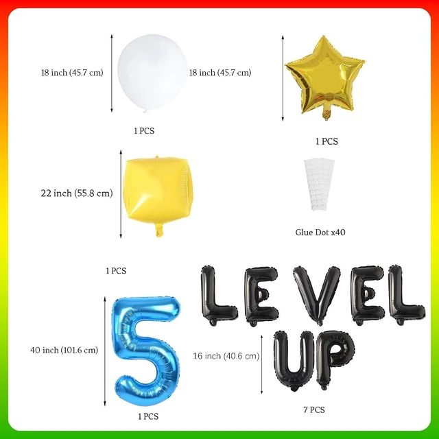 Alt view image 8 of 12 - HOMEZZO Video Game 5th Birthday Party Supplies, Level Up Letter Balloons, Boo Balloon, Balloons Arch for Kids 5th Birthday Decorations
