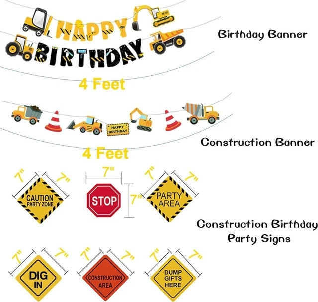 Alt view image 9 of 12 - Construction Birthday Party Supplies Dump Truck Party Decorations Kits Set for Kids Birthday Party 51 pack