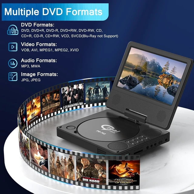 Alt view image 14 of 14 - 9.5" Portable DVD Player with 7.5" Swivel Display Screen, 5-Hour Built-in Rechargeable Battery, Car DVD Player,Supports SD Card/USB/CD/DVD and Multiple Disc Formats, High Volume Speaker