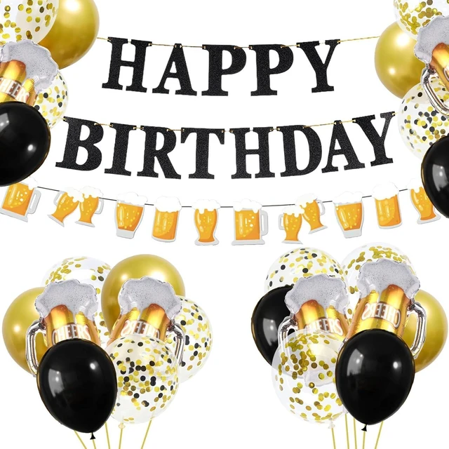 Alt view image 6 of 10 - ZHENGYE Black Gold Birthday Party Decorations Set - Happy Birthday Banner, Balloons, Latex Balloons, Themed Party Supplies for Men, Women