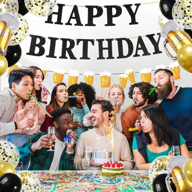 Alt view image 9 of 10 - ZHENGYE Black Gold Birthday Party Decorations Set - Happy Birthday Banner, Balloons, Latex Balloons, Themed Party Supplies for Men, Women