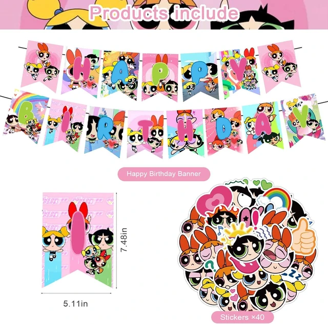 Alt view image 9 of 14 - Girls of Birthday Party Decorations ,Power Girls Birthday Party Favor with Banner, Cake Topper, Cupcake Toppers, Balloons for Fans Party Supplies