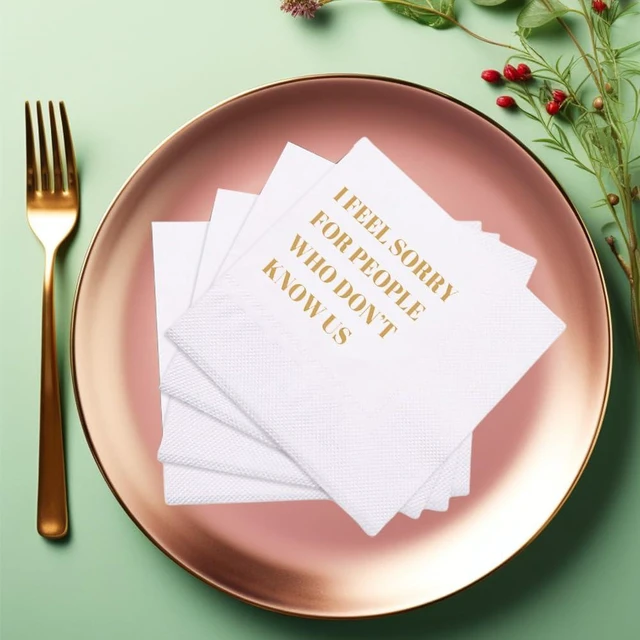 Alt view image 13 of 14 - Funny Cocktail Napkins 100Pcs Funny Quotes Saying Disposable Paper Party Napkins 4.5 x 4.5 Two-ply (I Feel Sorry For People Who Dont Know Us Napkins)