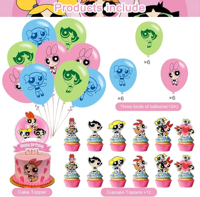 Alt view image 10 of 14 - Girls of Birthday Party Decorations ,Power Girls Birthday Party Favor with Banner, Cake Topper, Cupcake Toppers, Balloons for Fans Party Supplies
