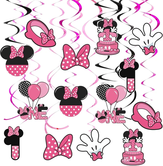 Alt view image 7 of 12 - Pink 1st Birthday Hanging Swirl Decorations,Mouse Birthday Party Ceiling Streamers,Pink Mouse Theme Party Supplies,Party Favors for Girls Kids(38 Pcs)