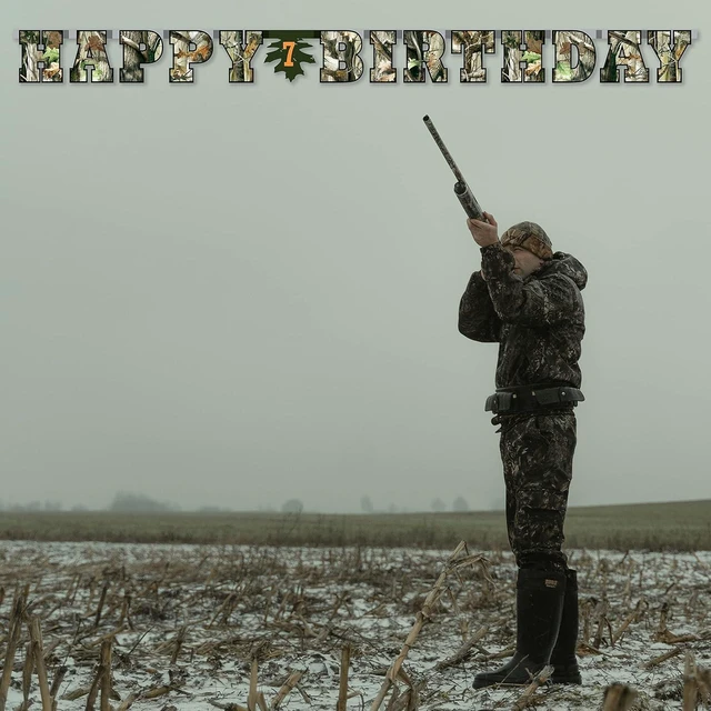 Alt view image 7 of 8 - Havercamp Next Camo Happy Birthday Party Banner | 1 Count | Great for Hunter Themed Party, Camouflage, Rustic, Nature, Military, Kids Birthday Party