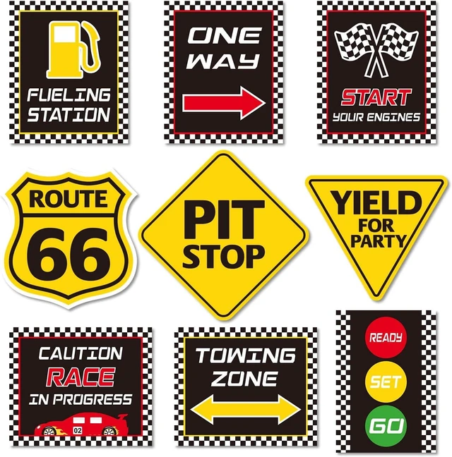 Alt view image 7 of 12 - Huray Rayho Race Car Birthday Party Supplies Checkered Flags Racing Happy Birthday Party Signs Cutouts Cars Birthday Party Supplies Let's Go Racing Party Supplies for Kids Race Fans