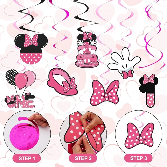 Alt view image 9 of 12 - Pink 1st Birthday Hanging Swirl Decorations,Mouse Birthday Party Ceiling Streamers,Pink Mouse Theme Party Supplies,Party Favors for Girls Kids(38 Pcs)