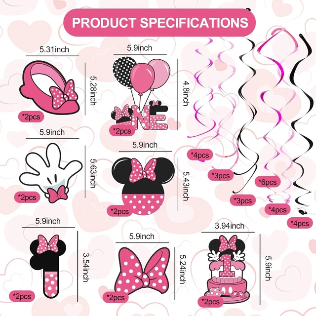 Alt view image 8 of 12 - Pink 1st Birthday Hanging Swirl Decorations,Mouse Birthday Party Ceiling Streamers,Pink Mouse Theme Party Supplies,Party Favors for Girls Kids(38 Pcs)