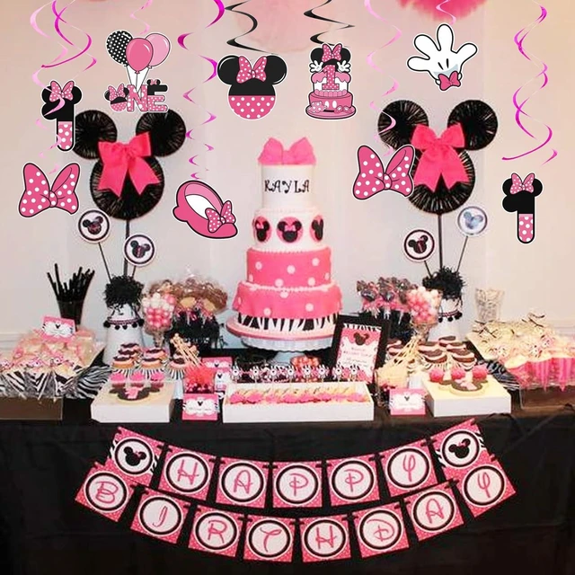 Alt view image 10 of 12 - Pink 1st Birthday Hanging Swirl Decorations,Mouse Birthday Party Ceiling Streamers,Pink Mouse Theme Party Supplies,Party Favors for Girls Kids(38 Pcs)