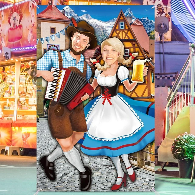 Alt view image 10 of 12 - Tudomro Oktoberfest Couple Photo Door Banner Party Decorations 6 x 4 ft Oktoberfest Photo Prop Bavarian Backdrop Door Banner Backdrop Supplies for Themed Party Decor German