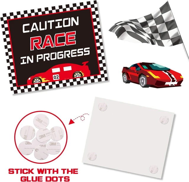 Alt view image 10 of 12 - Huray Rayho Race Car Birthday Party Supplies Checkered Flags Racing Happy Birthday Party Signs Cutouts Cars Birthday Party Supplies Let's Go Racing Party Supplies for Kids Race Fans