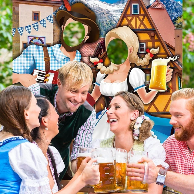 Alt view image 12 of 12 - Tudomro Oktoberfest Couple Photo Door Banner Party Decorations 6 x 4 ft Oktoberfest Photo Prop Bavarian Backdrop Door Banner Backdrop Supplies for Themed Party Decor German