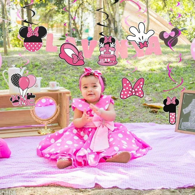 Alt view image 11 of 12 - Pink 1st Birthday Hanging Swirl Decorations,Mouse Birthday Party Ceiling Streamers,Pink Mouse Theme Party Supplies,Party Favors for Girls Kids(38 Pcs)
