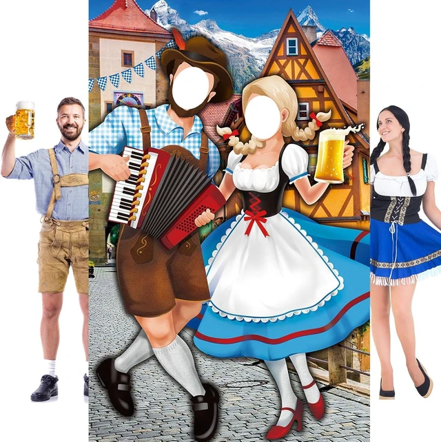 Alt view image 7 of 12 - Tudomro Oktoberfest Couple Photo Door Banner Party Decorations 6 x 4 ft Oktoberfest Photo Prop Bavarian Backdrop Door Banner Backdrop Supplies for Themed Party Decor German