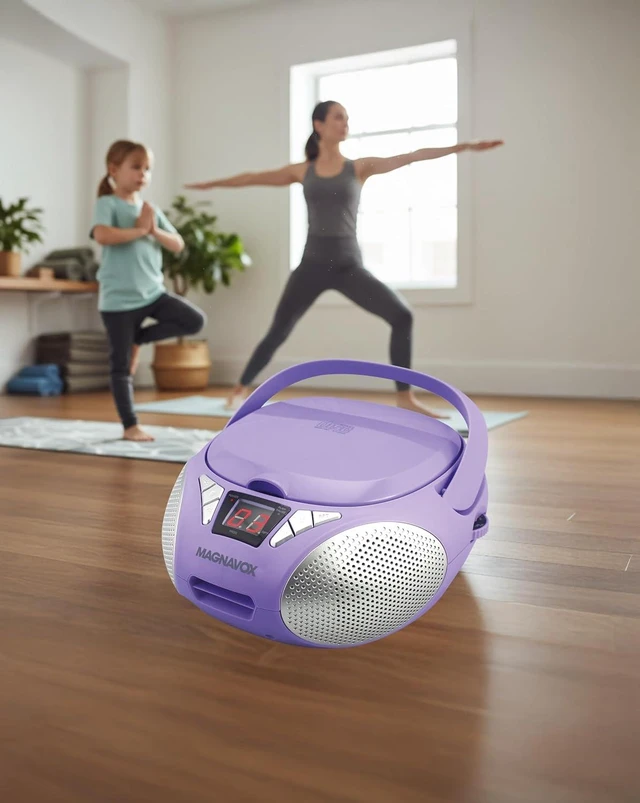 Alt view image 9 of 14 - Magnavox Portable Top Loading CD Boombox with AM/FM Stereo Radio in Black | CD-R/CD-RW Compatible | LED Display | AUX Port Supported | Programmable CD Player | (Purple)