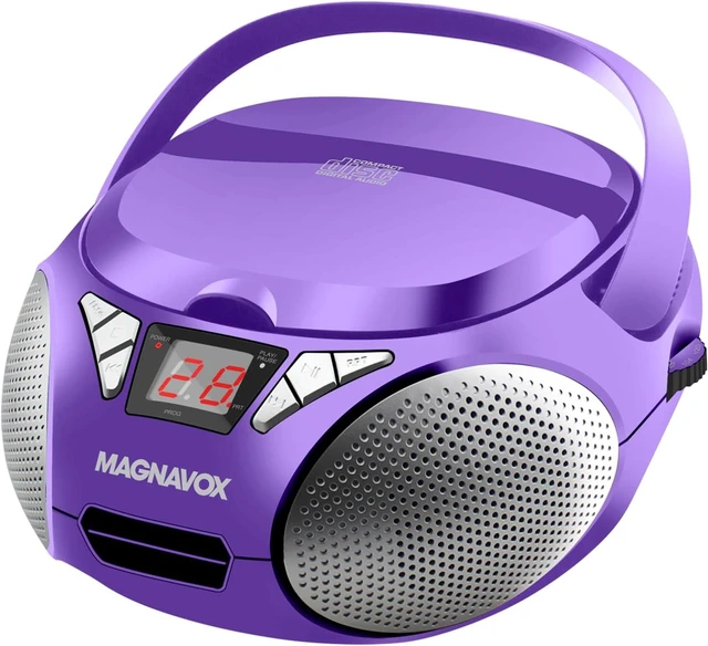 Alt view image 8 of 14 - Magnavox Portable Top Loading CD Boombox with AM/FM Stereo Radio in Black | CD-R/CD-RW Compatible | LED Display | AUX Port Supported | Programmable CD Player | (Purple)