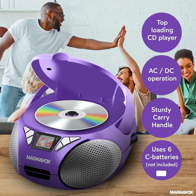 Alt view image 11 of 14 - Magnavox Portable Top Loading CD Boombox with AM/FM Stereo Radio in Black | CD-R/CD-RW Compatible | LED Display | AUX Port Supported | Programmable CD Player | (Purple)