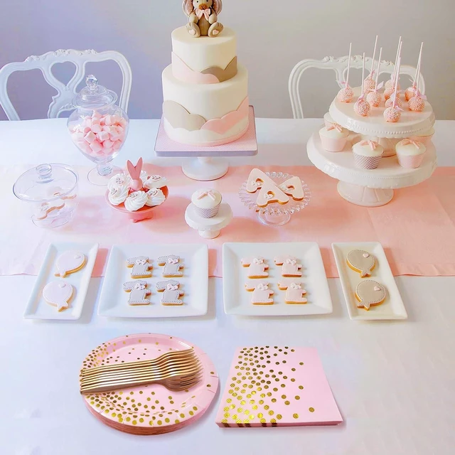 Alt view image 10 of 14 - Pink and Gold Party Supplies,Serves 35 Guests Pink Paper Plates and Napkins,Disposable Party Paper Plates for Birthday Wedding