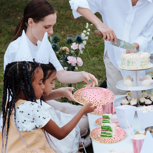 Alt view image 12 of 14 - Pink and Gold Party Supplies,Serves 35 Guests Pink Paper Plates and Napkins,Disposable Party Paper Plates for Birthday Wedding