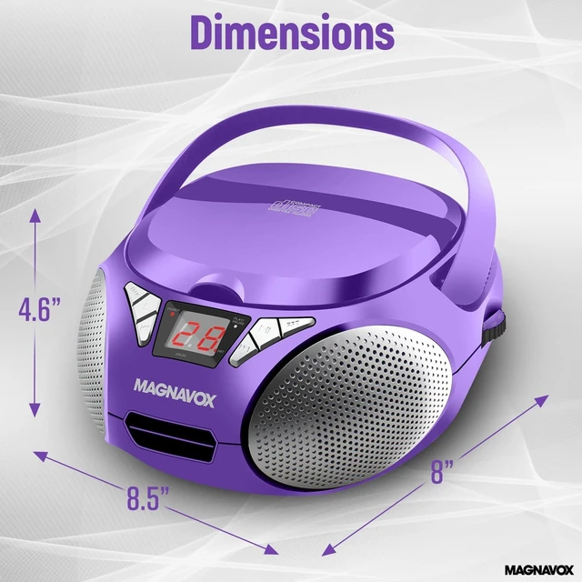 Alt view image 12 of 14 - Magnavox Portable Top Loading CD Boombox with AM/FM Stereo Radio in Black | CD-R/CD-RW Compatible | LED Display | AUX Port Supported | Programmable CD Player | (Purple)
