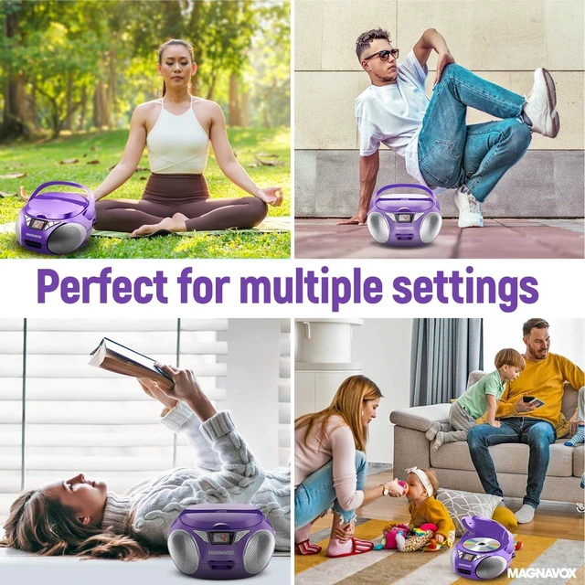 Alt view image 14 of 14 - Magnavox Portable Top Loading CD Boombox with AM/FM Stereo Radio in Black | CD-R/CD-RW Compatible | LED Display | AUX Port Supported | Programmable CD Player | (Purple)