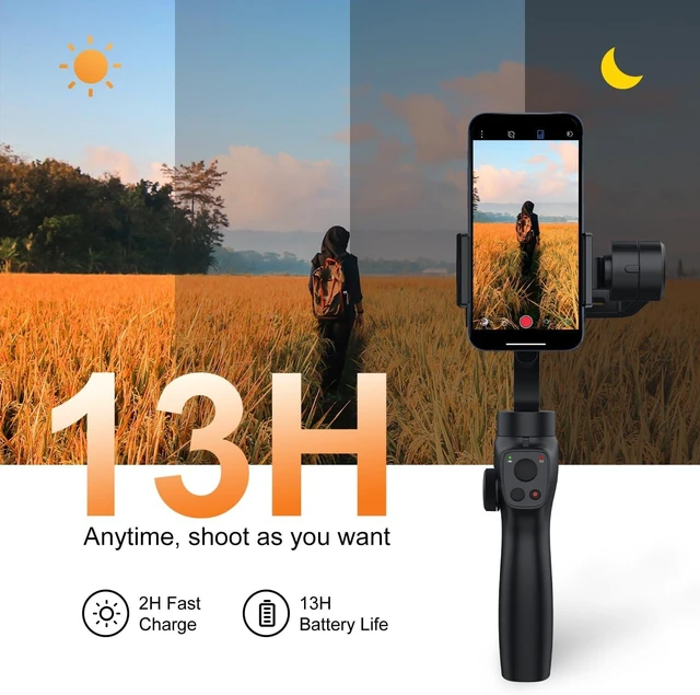 Alt view image 12 of 12 - Gimbal Stabilizer for iPhone, Phone Gimbal w/Focus Wheel Face Tracking for 16 15 Pro Max Android 3-Axis Phone Stabilizer for Video Recording Vlog