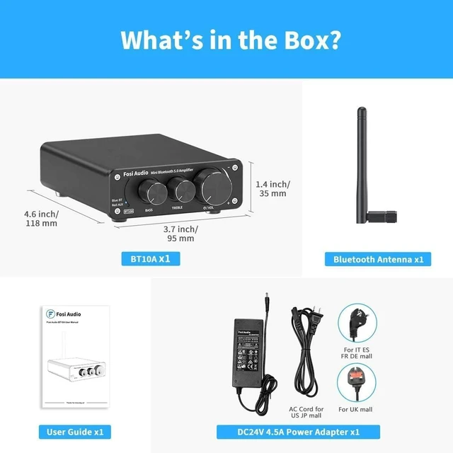 Alt view image 14 of 14 - Fosi Audio BT10A Bluetooth 5.0 Stereo Audio Amplifier Receiver 2 Channel Class D Mini Hi-Fi Integrated Amp for Home Passive Speakers 50W x 2 TPA3116